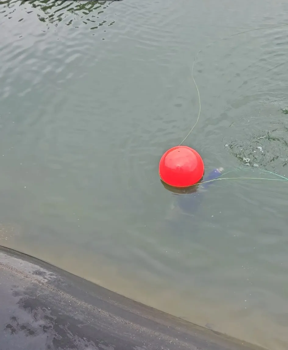 Bassin-unit in een gietwaterbassin, gedragen door een rode drijver